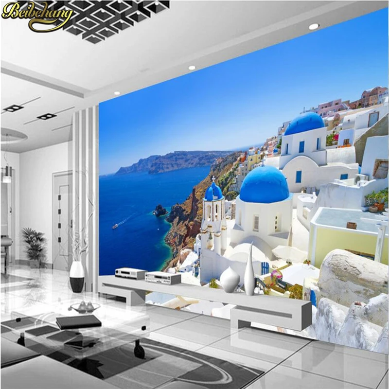 

beibehang TV background wallpaper for walls 3d themed bar restaurant Cafe personalized custom wall paper mural Greece Aegean