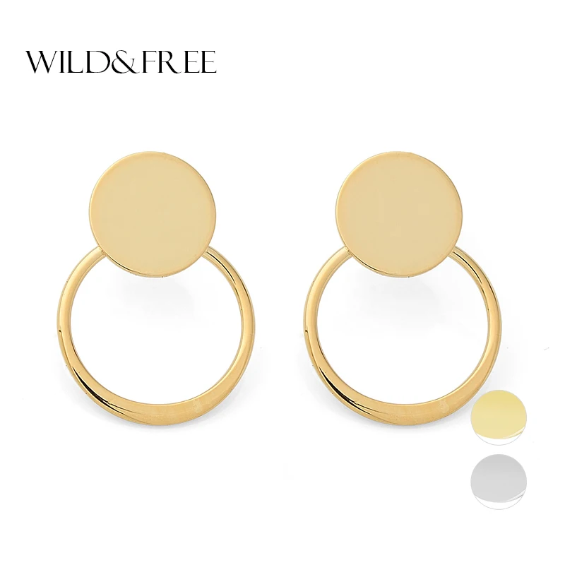 Женский золотистый цвет, круглый серьги-гвоздики, ювелирные изделия, золото, серебро, Круглый Круг, геометрическая форма, модные простые серьги, ювелирные изделия, вечерние, подарок