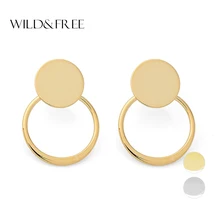 Женский золотистый цвет, круглый серьги-гвоздики, ювелирные изделия, золото, серебро, Круглый Круг, геометрическая форма, модные простые серьги, ювелирные изделия, вечерние, подарок