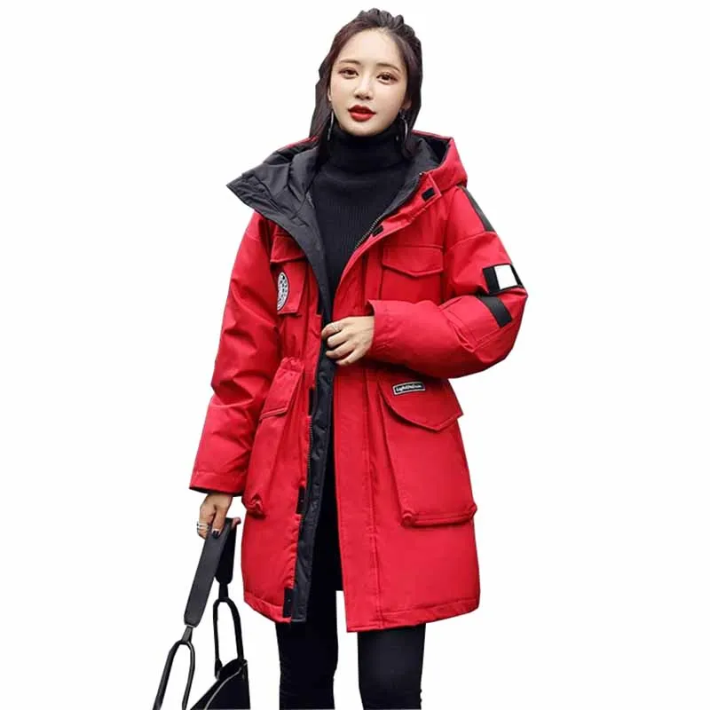 

2019 New winter duck down Jacket Men and Women Winter Hooded Down jacket Female Windproof Thicken warm Tooling Down coat A2892