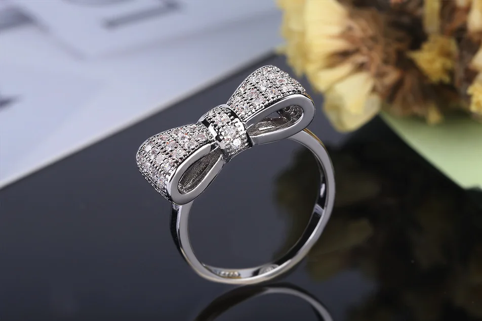 Модное Твердое Серебро 925 пробы, изысканный модный галстук-бабочка, обручальное кольцо с кубическим цирконием, ювелирное изделие