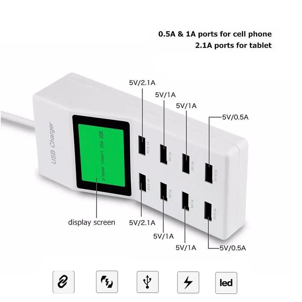 8 USB порт настенная зарядная станция зарядное устройство розетка с ЖК дисплеем