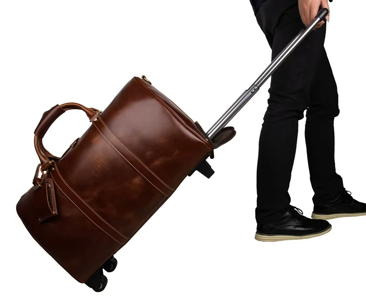 

J.M.D Vintage Genuine Leather Trolley bag Men Large Capacity Duffel Bag Huge Business Travel Bags 7077LB/LA
