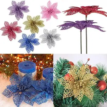 

6inch Hollow Wedding Party Christmas Flowers Xmas Tree Decoration Poinsettia Artificial Decorations Festive