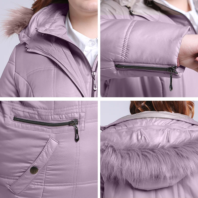 MS VASSA New Parkas 2018 Women winter Autumn Ladies Jackets turn-down collar hood with fake fur plus size 5XL 6XL female