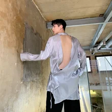 Мужские и женские повседневные парные рубашки с открытой спиной и длинным рукавом, мужские уличные свободные тонкие рубашки в стиле хип-хоп