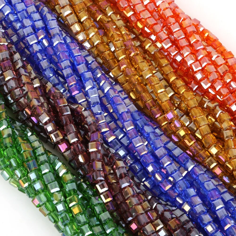 6mm Approx 50pcs Square Glass Crystal Square Beads Loose Spacer Beads