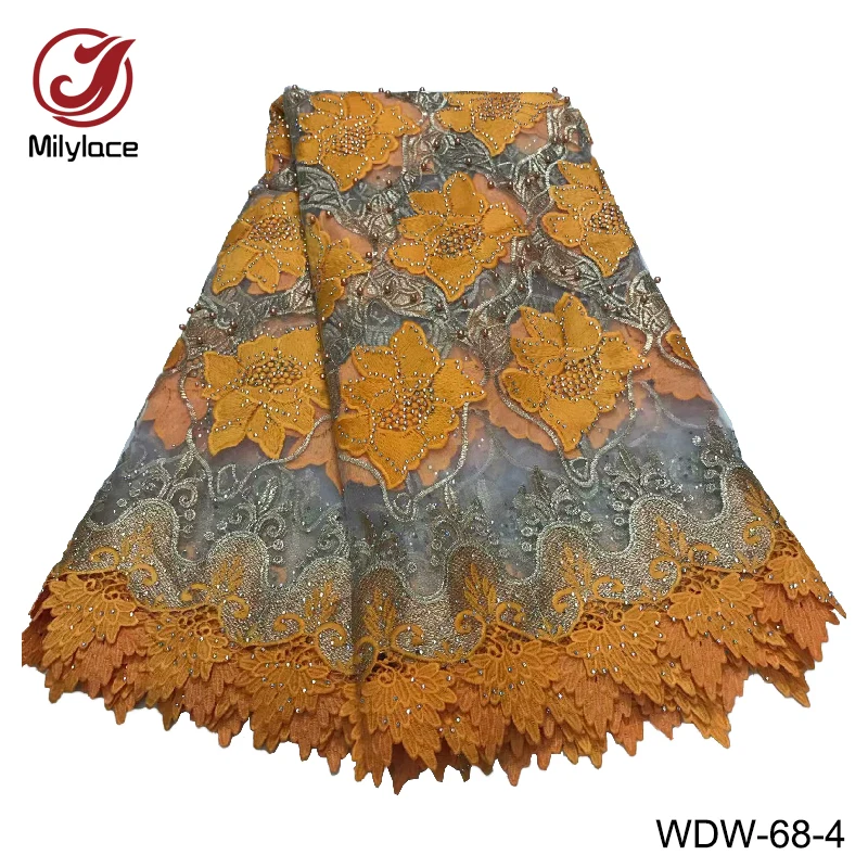 

High class African lace fabric with rhinestone two color mixed french tulle net lace fabric for women's clothes WDW-68