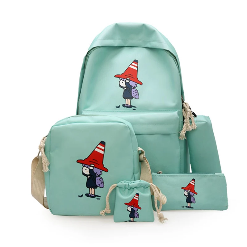 

2019 New Casual 4Pcs/Set Women Girls Canvas Backpack Printed Teenagers School Backpack Book Shoulder Bags WML99