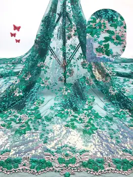 

2019 high quality sequins French Nigerian sequins net lace,African tulle mesh sequins lace fabric for dress 5yards JIAJUN151