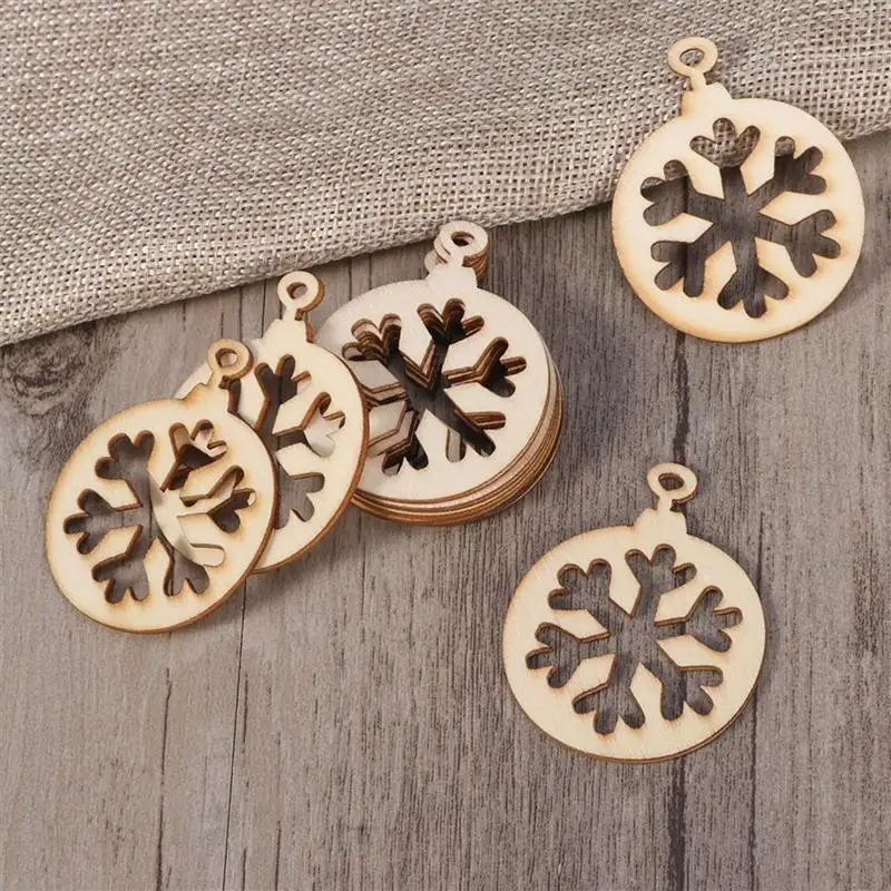 10PCS Hollow Snowflake Cutout Slices For DIY Crafting Decoration Jewelry Earing Making Christmas Tree Wooden Pendants A3