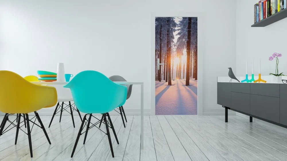 door-stickers-styles-living-room-sunset-in-the-woods-in-winter