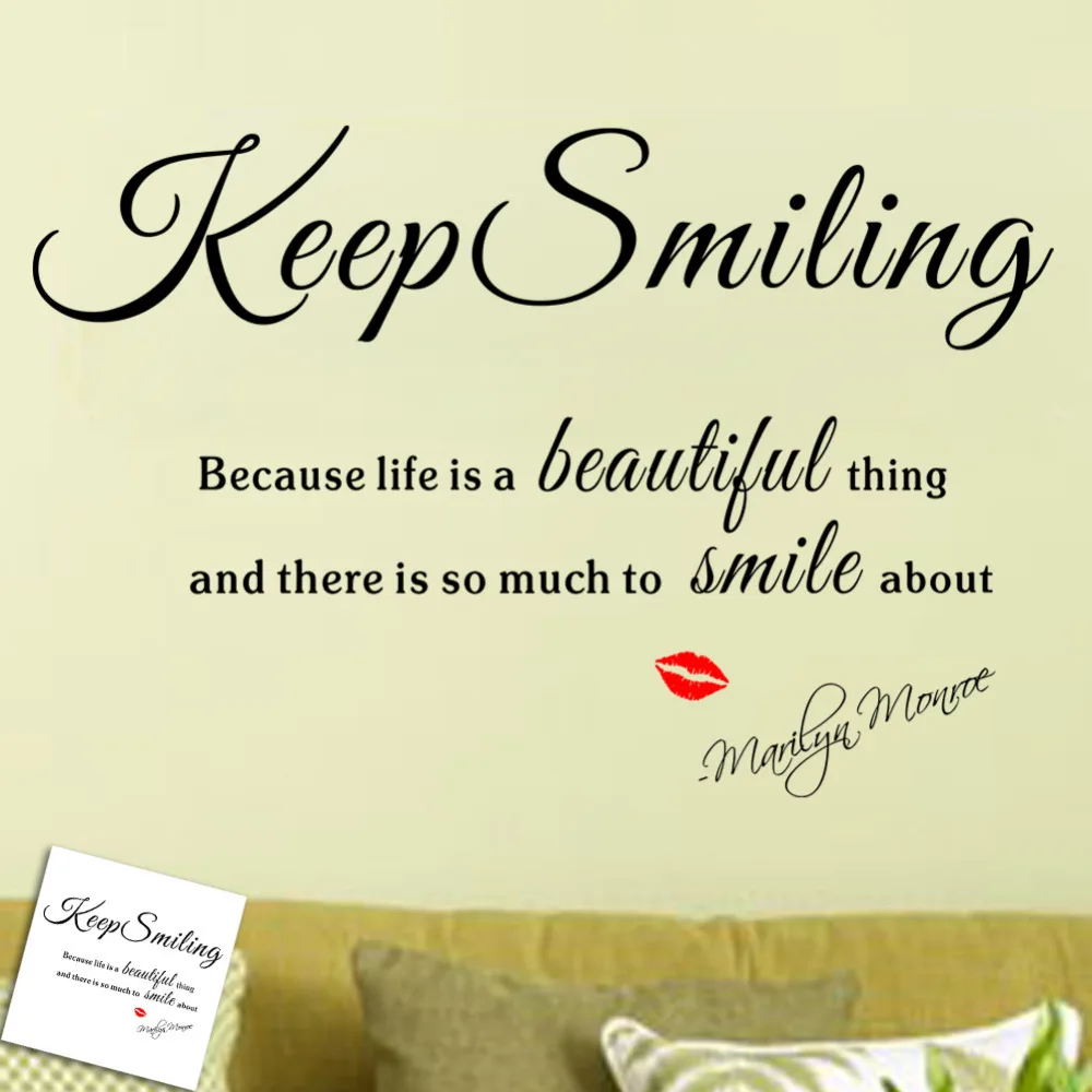 Keep Smiling Because Life A Beautiful Thing Marilyn Monroe s Inspirational Quotes Removable Wall Stickers Decals for Home Decor in Wall Stickers from Home