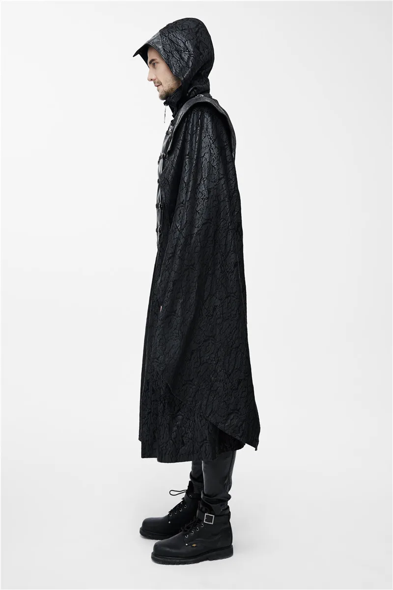 Стимпанк мужской крест молния с капюшоном съемный плащ рукав пальто темно неэластичный Жесткий кожаный ткань толстый теплый черный пальто