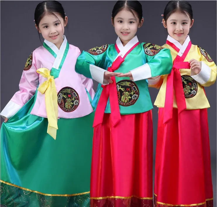 Вышитые Детские корейские платье принцессы китайские костюмы меньшинств девочек Корея традиционные костюмы сцене для выступления