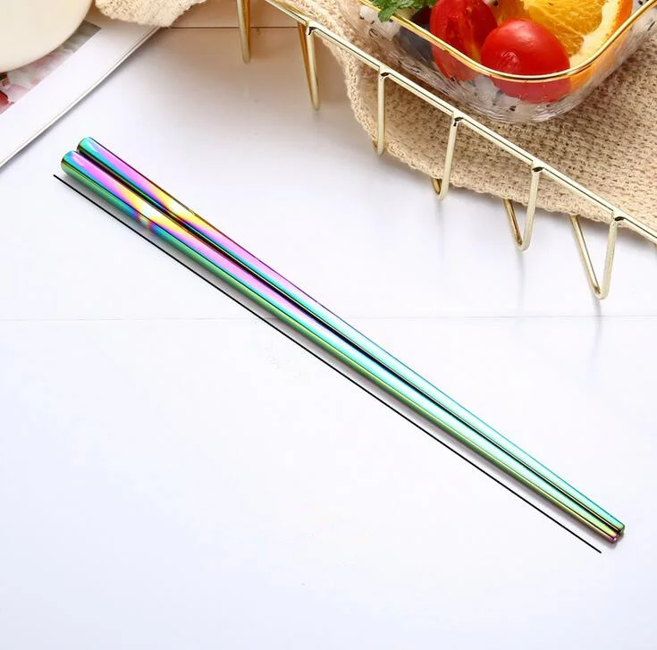 KuBac HoMmi 6 пар 304 нержавеющая сталь 23,5 см палочки для еды обеденный инструменты еды лапша квадратный посуда золото черный, розовый синий - Цвет: Rainbow