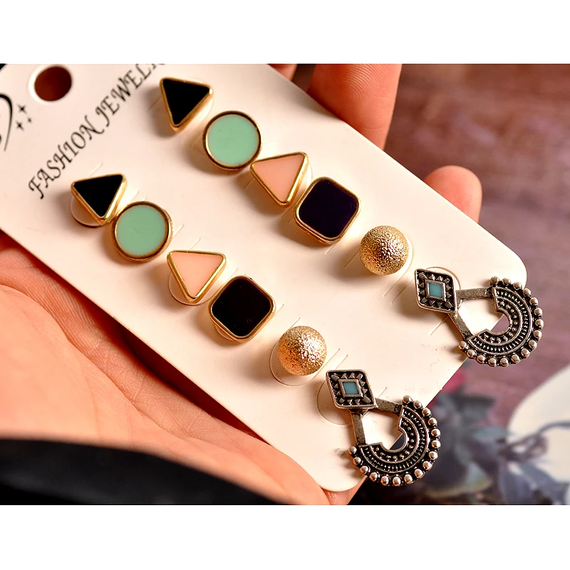 

New fashion women's jewelry wholesale girls' pink black ear stud beautiful mashup 6 pairs /set earrings gift free shpping