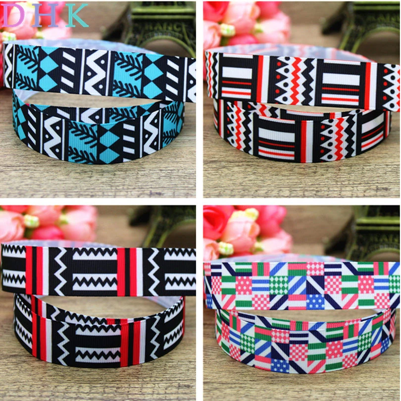 

DHK 7/8'' Free shipping plaid geometrical printed grosgrain ribbon Accessory hairbow headwear DIY decoration 22mm B1584
