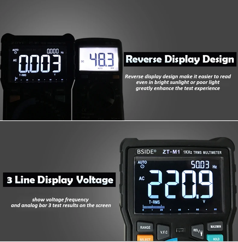 Цифровой мультиметр BSIDE ZT-M1 Авто/ручная 3-х строчный тройной Дисплей Напряжение Батарея Тесты er VFC прямоугольную волну Выход постоянной ёмкости, универсальный конденсатор Тесты