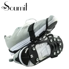 Anti Slip Silicone Gel Snow Ice Crampons with 10 Manganese Steel Nails and Velcro Stretch Strap for Adults Kids Skiing Hiking