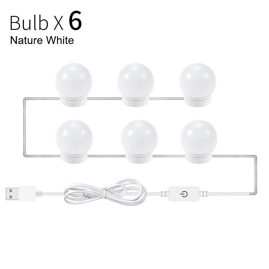 USB Charging Port 6/10/14 Led Light Bulbs For Mirror With Touch Dimmer DC 5V Makeup Vanity Light Mirror Bulbs Table Make-Up Lamp - Emitting Color: 6 Bulbs