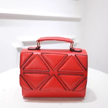 2016 New Exquisite Geometric Pattern Small Hand Bag Fashion Patchwork Cheap Plaid Bag Women Designer PU