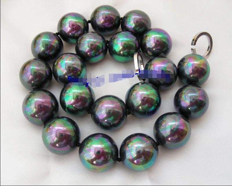 

shipping stunning big 20mm round black south sea shell pearls necklace d813