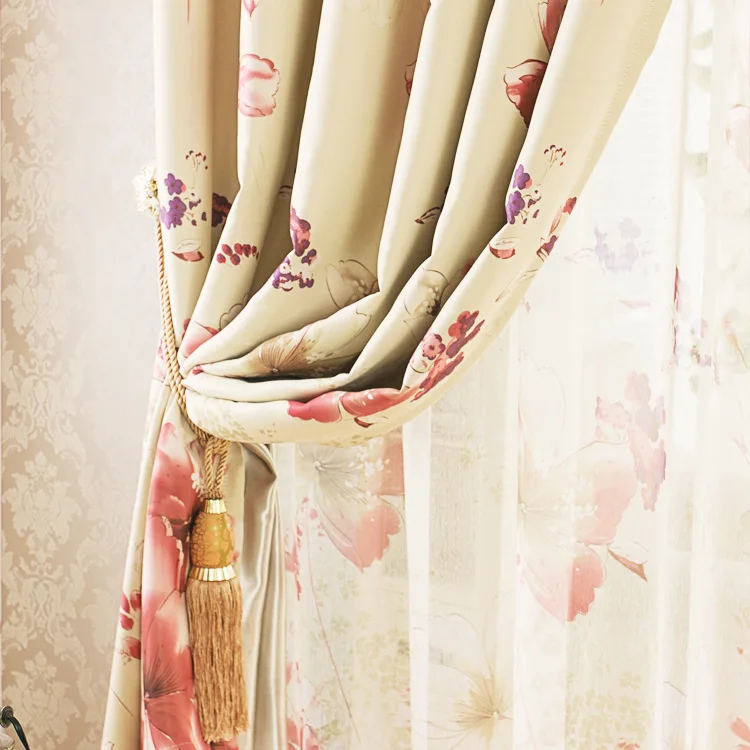 Пасторальный короткий стиль красочные красные цветы напечатаны занавески полиэстер Blockout ткань занавески для гостиной спальни