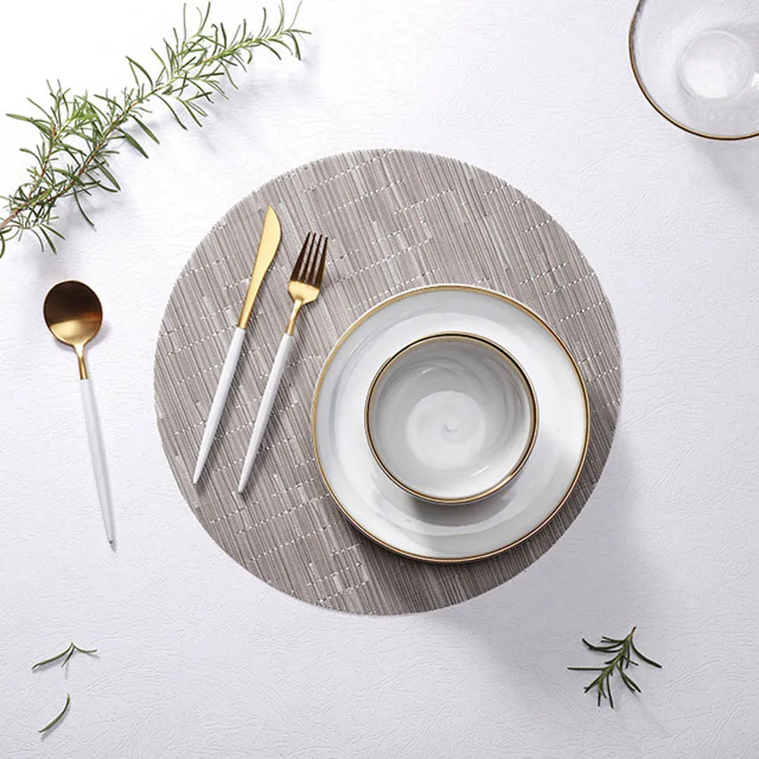 

Round Solid Color Painting Placemats Cup Bar Mat Kitchen Accessories PVC Waterproof Oilproof Dining Coffee Table Bowl Pads 35cm