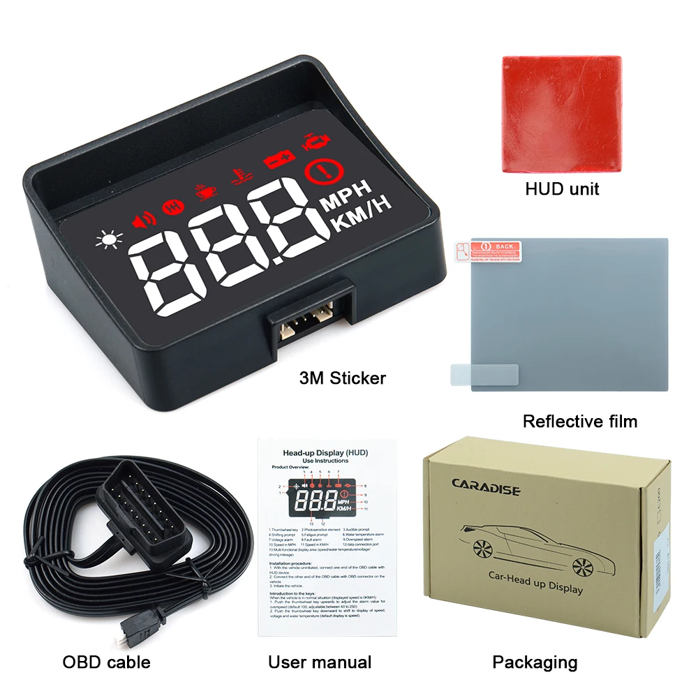 Новейшая модель A100S с блендой лобовое стекло проектор OBD2 II EUOBD HUD Дисплей