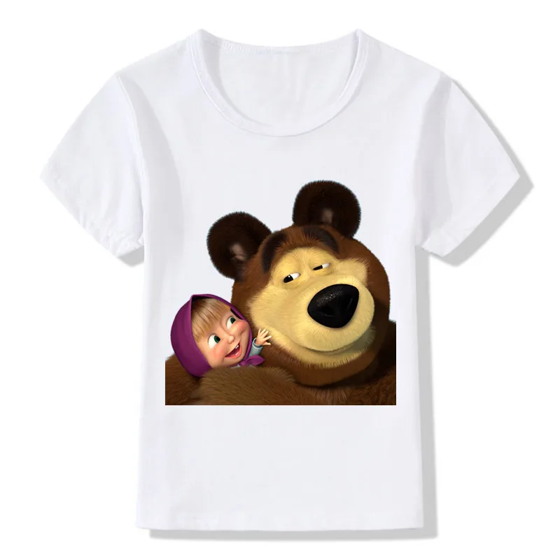 Детская рубашка с рисунком медведя и девочки летняя хлопковая футболка с короткими рукавами и круглым вырезом для маленьких мальчиков и