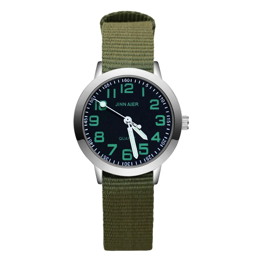 Army green black Мода Мультфильм арабскими цифрами стиль детские часы для детей школьного возраста, для мальчиков и девочек кварцевые нейлоновый ремешок наручные часы JA110 - Цвет: Army green black