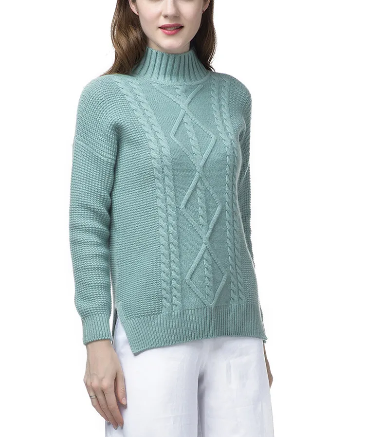 top grade 100%goat cashmere twisted knit women boutique thick pullover sweater half-high collar ope