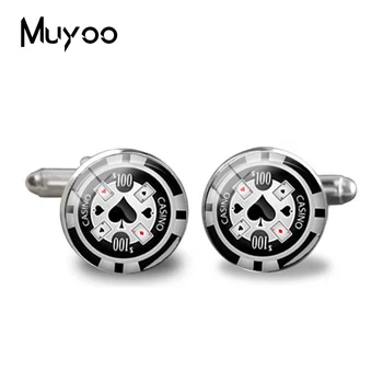 

2018 New Poker Cufflinks Playing Cards Cuff Poker Groom Gift Round Men Jewelry Glass Dome Cufflink Handmade