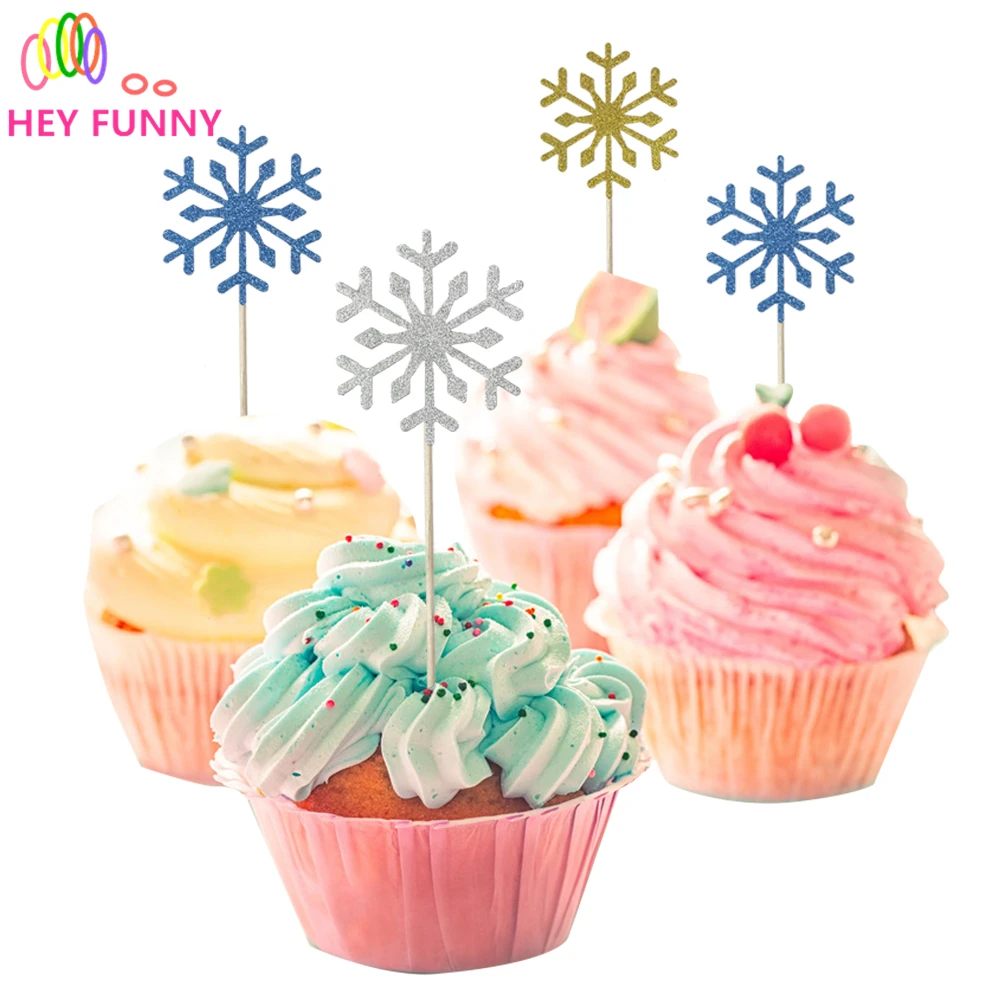 HEY FUNNY 10pcs Shining Snow Cake Toppers Birthday