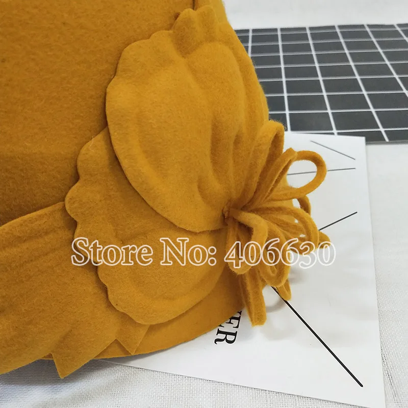 Шерстяные Клош шляпы для женщин Chapeu желтый Панама фетровая Женская Цветочная церковная шляпа PWFR057