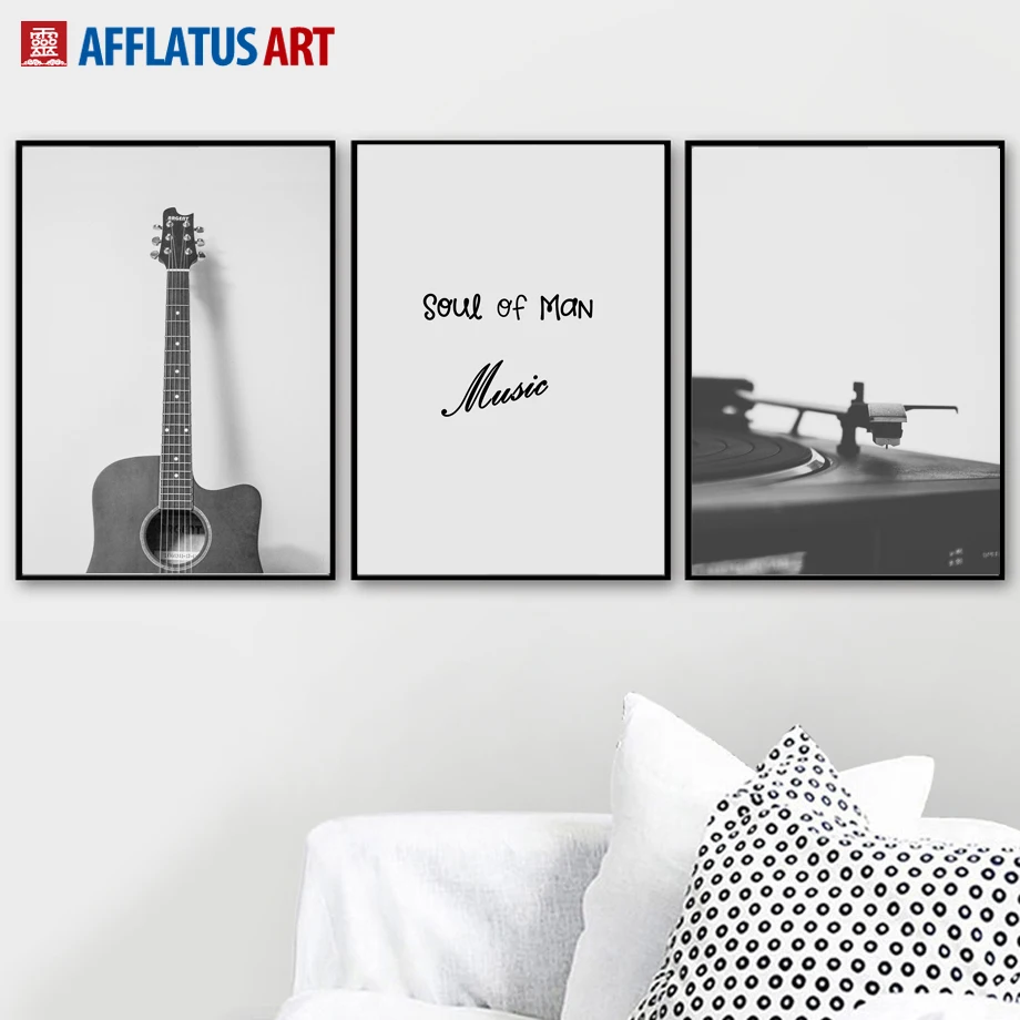 Черно-белая гитара музыкальная настенная живопись на холсте скандинавские плакаты и принты винтажный плакат на стену картины для декора гостиной