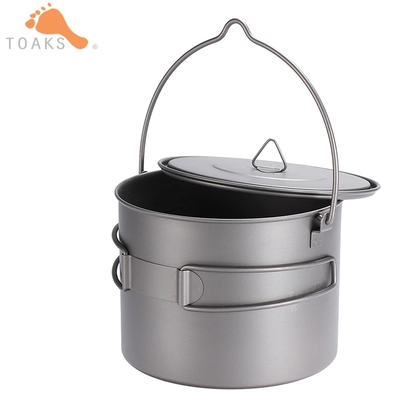 TOAKS de titanio olla 1300 ml Camping ollas de cocina Picnic colgar olla ultraligero de titanio puro olla con asas plegables POT-1300-BH