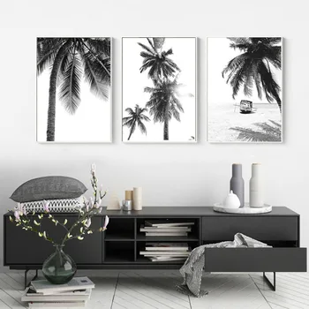 

Black White Palm Tree Posters Beach Canvas Painting and Prints Tropical Plants Pictures for Living Room Cuadros Decoracion Salon