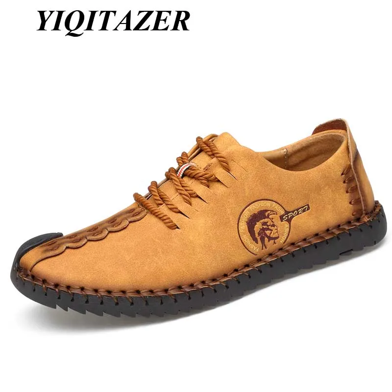 YIQITAZER 2019 Новое поступление мужские туфли из нубука модные летние на шнуровке