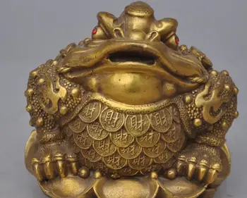 

chinese fengshui brass yuanbao Ingots Money Coin Toad Golden wealth lucky statue