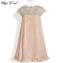 Элегантный Для женщин Платья для женщин Марка Vestidos мода абрикос короткий рукав Кружево плиссированные шифоновые Вы