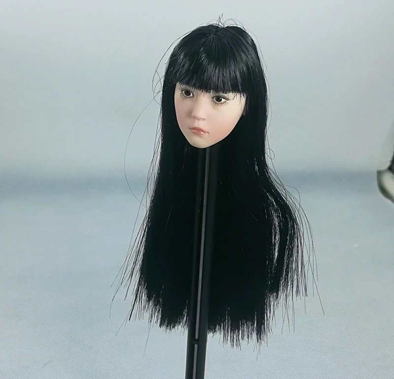 1/6 чёрные длинные волосы Азия маленькая милая девочка голова фигурка модель женская прямая челка голова лепить для 1" фигурка бледного тела
