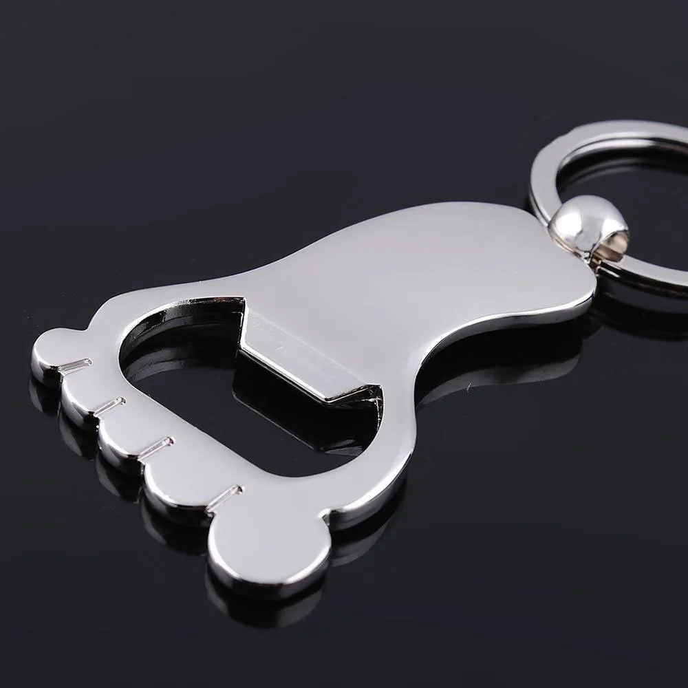 

1PCS Sole Shaped Bottle Opener Keychain shaped zinc alloy Silver Color Key Ring Beer Bottle Opener Unique Creative Gift