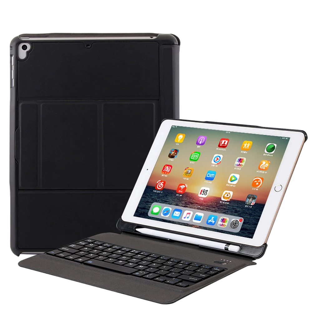 

10pcs Quiet keystroke Close Down Tablet Auto Sleep Bluetooth LED Keyboard with Pen Groove Magnetic Case for iPad Air 1 2 Pro