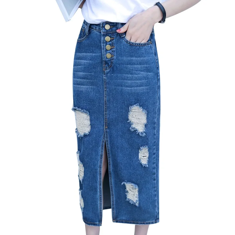 NYFS весна лето осень модная женская длинная Повседневная джинсовая юбка размера плюс макси юбки винтажные джинсы с разрезом