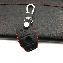 Para Benz 2 Botões Caso Chave Do Carro de Couro Genuíno Genuíno tampa Do Teclado de couro Acessórios Para Mercedes Benz W203 W210 W211 W124
