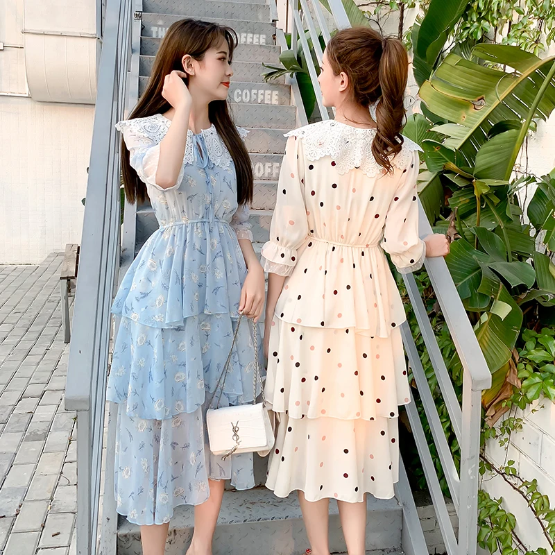 Dress Women Layers Riffles A line 