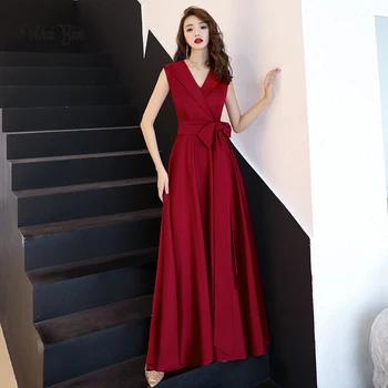 

weiyin Evening Dresses Long 2020 Wine Red A-line V Neck Party Gowns for Ladies Elegant Mother of the Bride Dresses WY1545