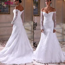Свадебное платье с кружевными аппликациями и бусинами, свадебное платье с длинным рукавом в винтажном стиле, белое свадебное платье русалки в африканском стиле W0156